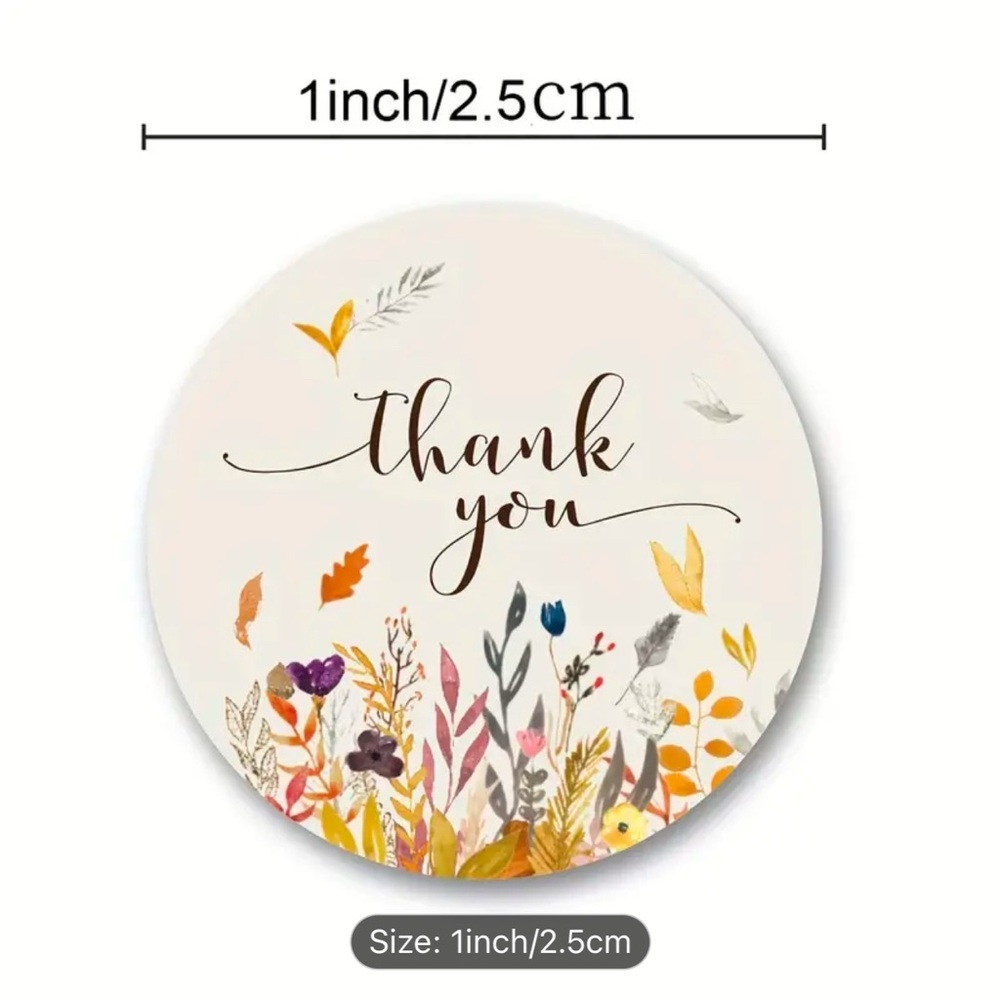 PRICE IS FIRM - Roll of 500 Field Wildflower Cream ‘Thank You’ Stickers - Picture 2 of 2